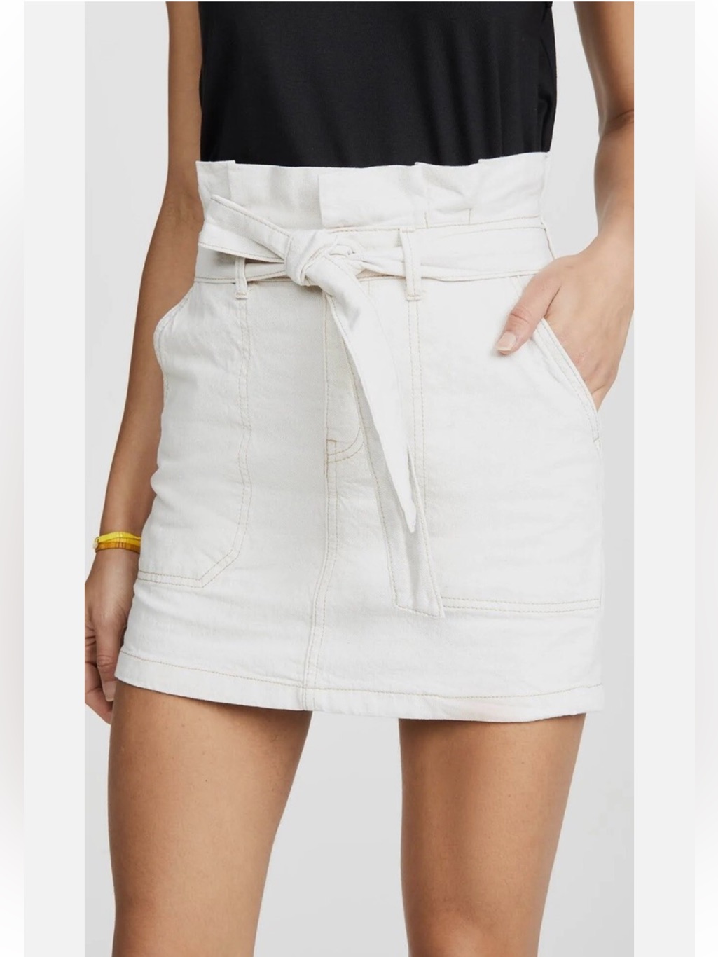Free People Splendor In The Grass Skirt Paper Bag Waist Cream Jean Cotton Linen